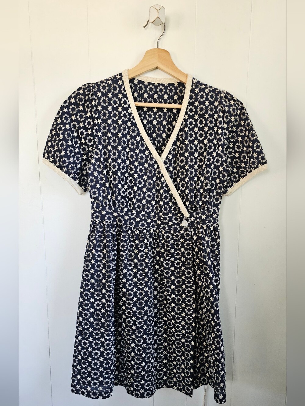 Navy Floral Embroidered Wrap Dress